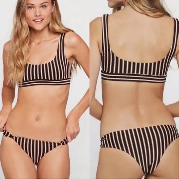 NWT L Space Miller Bikini in Black and Gold and White Stripe - Picture 1 of 8